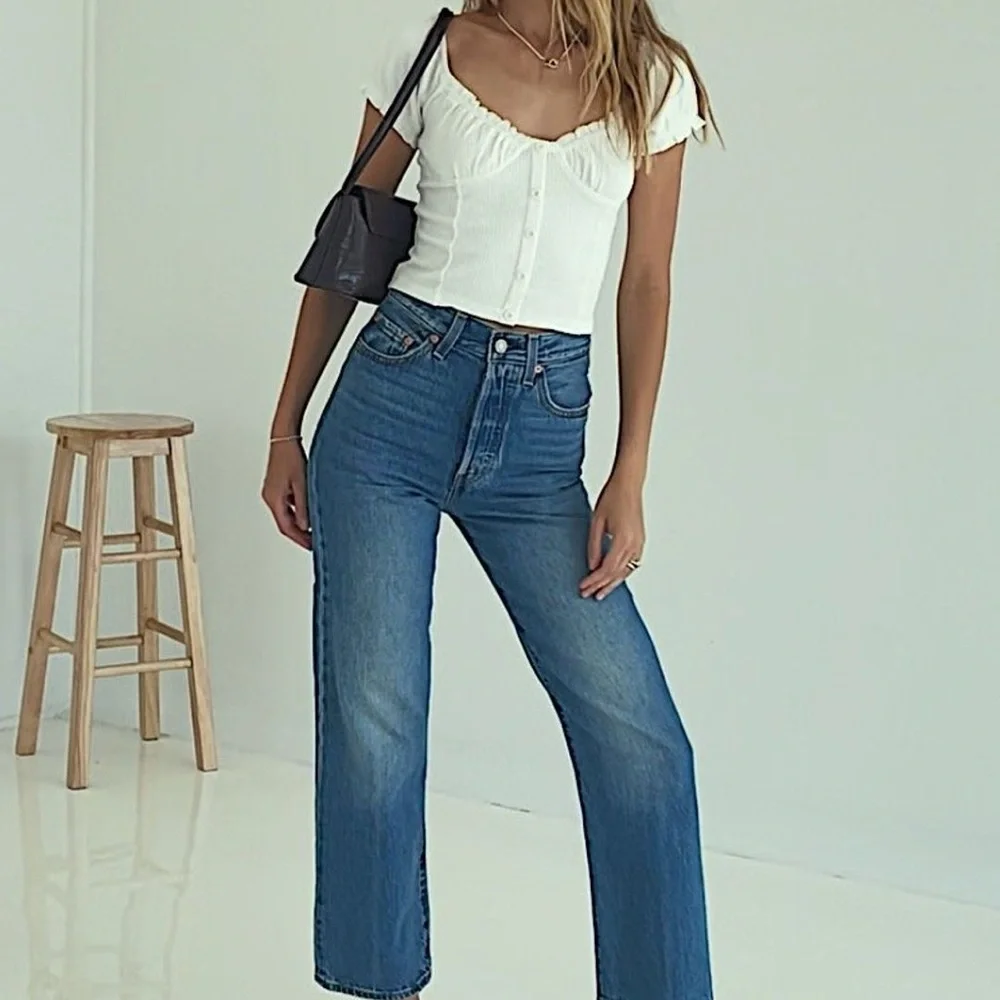Crybaby Y2K Lolita Ribbed White Ribbed Button-Up Top - Picture 2 of 8